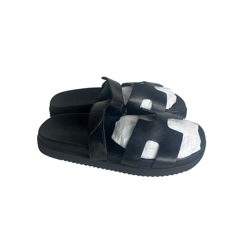 Steve Madden Mayven Black Leather H Cutout Flatform Slide Sandals SZ 7.5